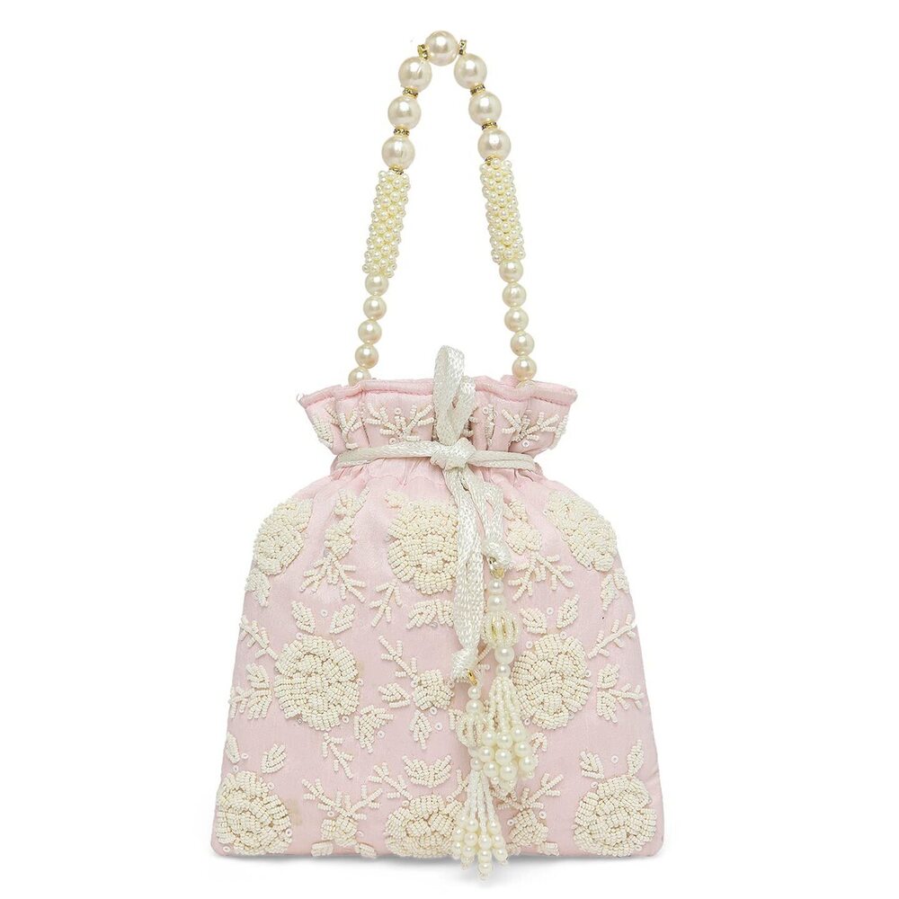 1408 Pink Potli Bag Gift Handmade Evening bag Stylish Bridal Wristlet Purse - Picture 7 of 8